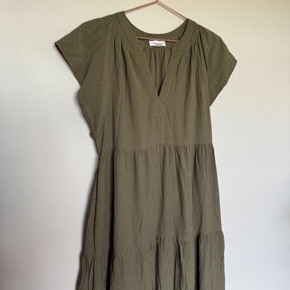 Calvin Klein Womens Dress Medium Green Flutter Sleeve Gauze Cottagecore Peasant - Picture 3 of 8